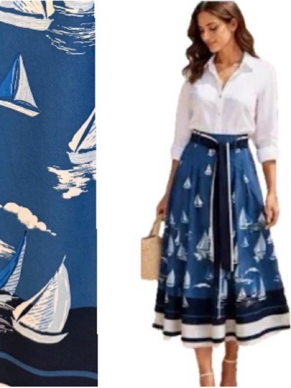 Cher Destiny, Cher Destiny Sailboat Print Tie Waist Maxi Skirt, Size Large